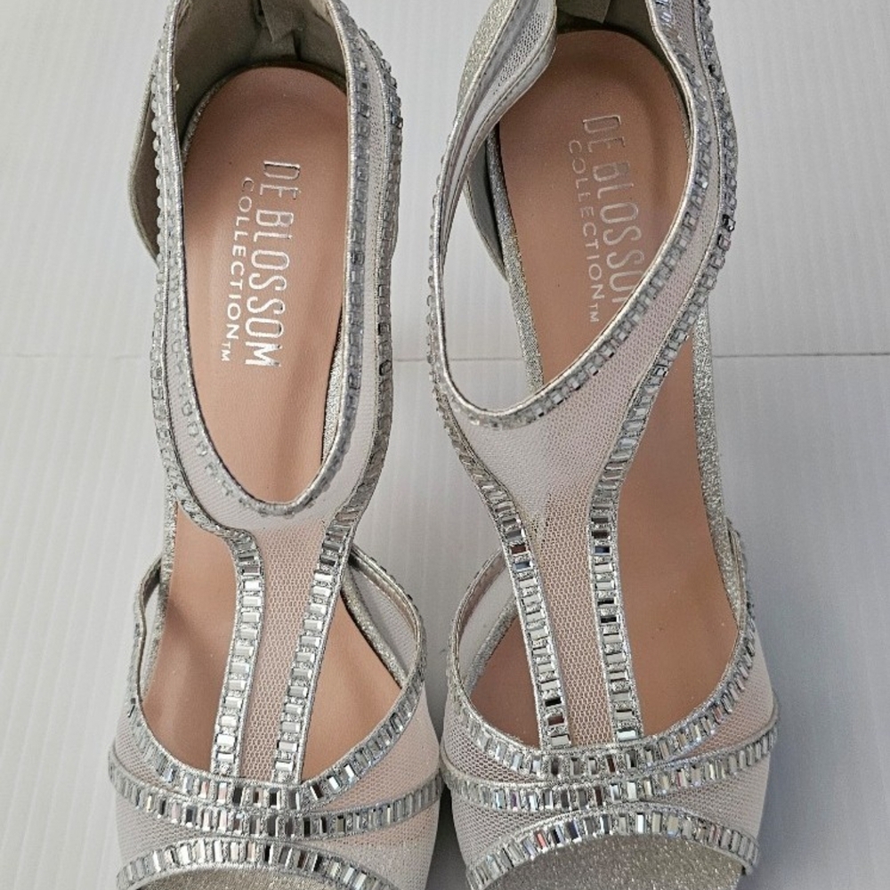 De Blossom Collection Silver Strappy Heels